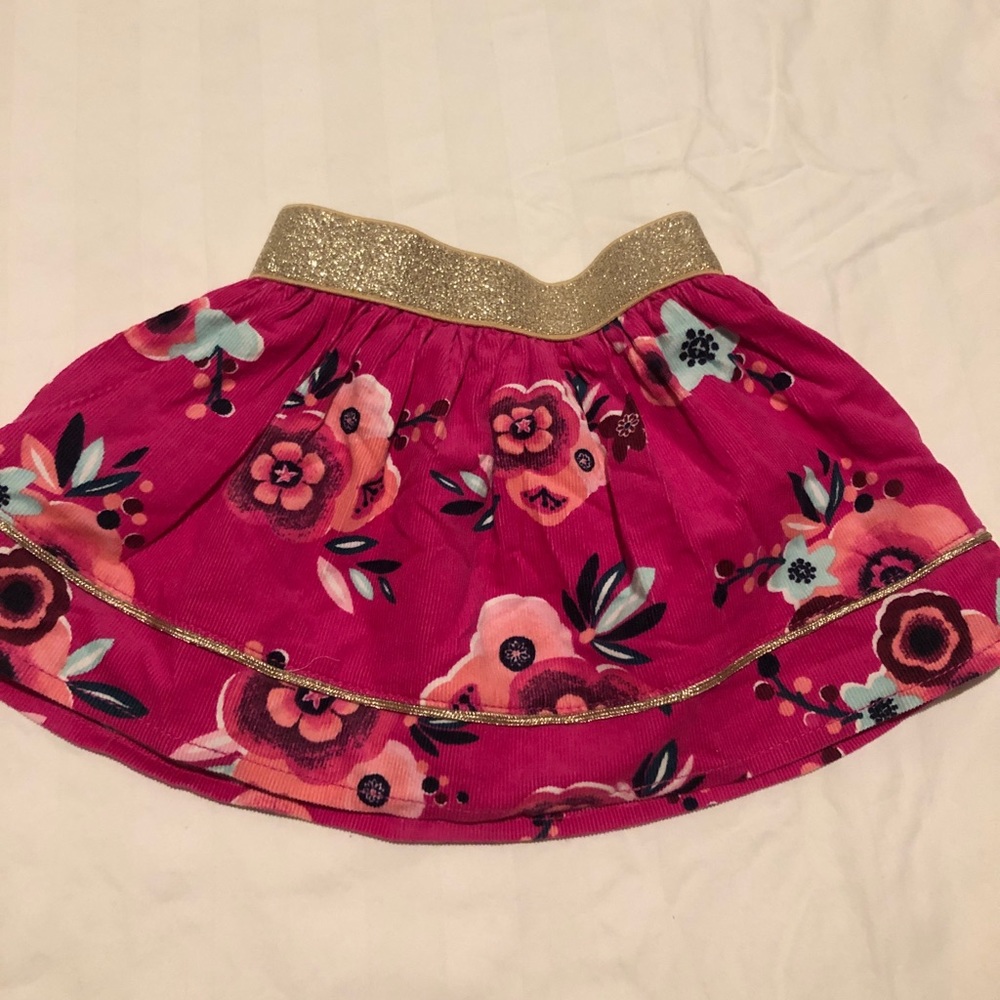 Baby pink corduroy skirt, gold waist. 6-12mo